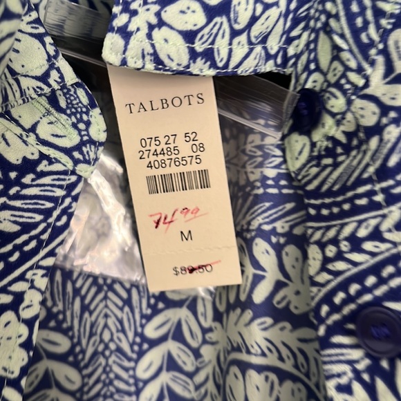 Talbots blue print shirt. Medium. New. Long sleeve. - Picture 2 of 3